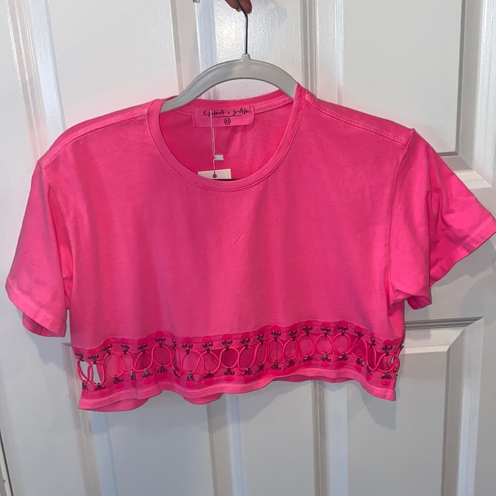 Emma & Sam cropped shirt- size: xs- bright pink